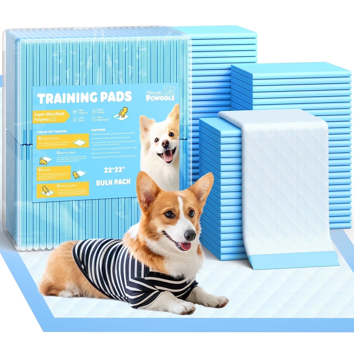 Powools Puppy Pads, Large 22" x 22", Super Absorbent 6-Layer Dog Pads, 150 Count