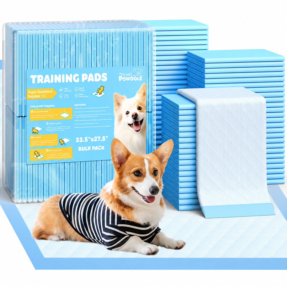 Powools Puppy Pads, Extra Large 33.5" x 27.5", Super Absorbent 6-Layer Dog Pads, 50 Count