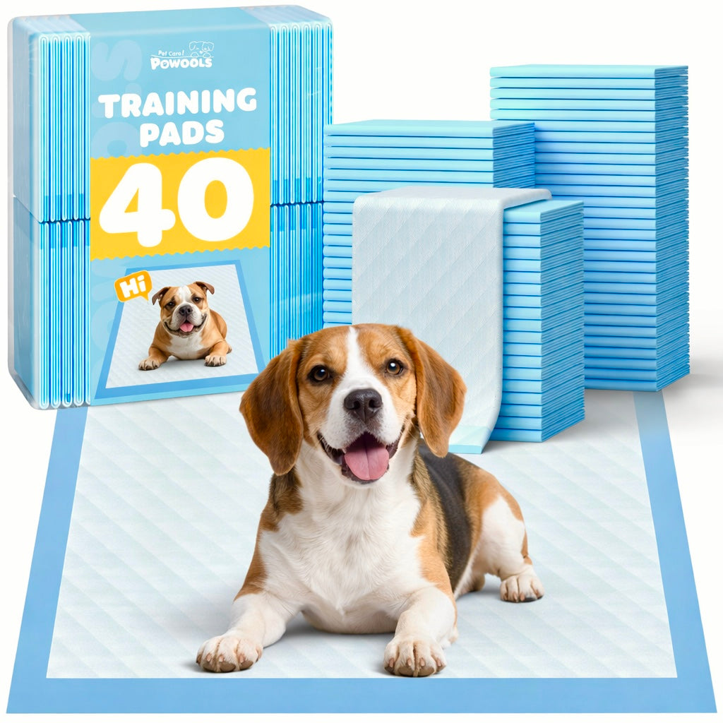 Powools Puppy Pads, Large Dog Training Pads 22" x 22", 6-Layer Super Absorbent Leak-Proof Pee Pads, 40 Count