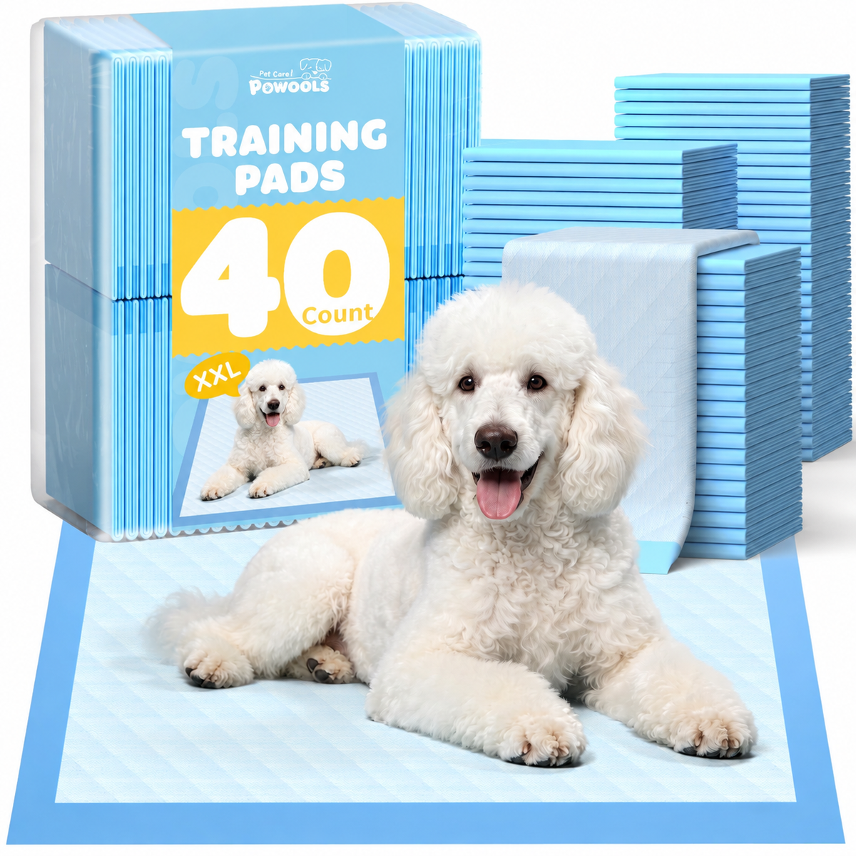Powools XX-Large Puppy Pads, 36" x 30" Dog Pee Pads, 40 Count, 6-Layer Ultra Absorbent Training Pads with Leak-Proof and Quick-Dry Protection