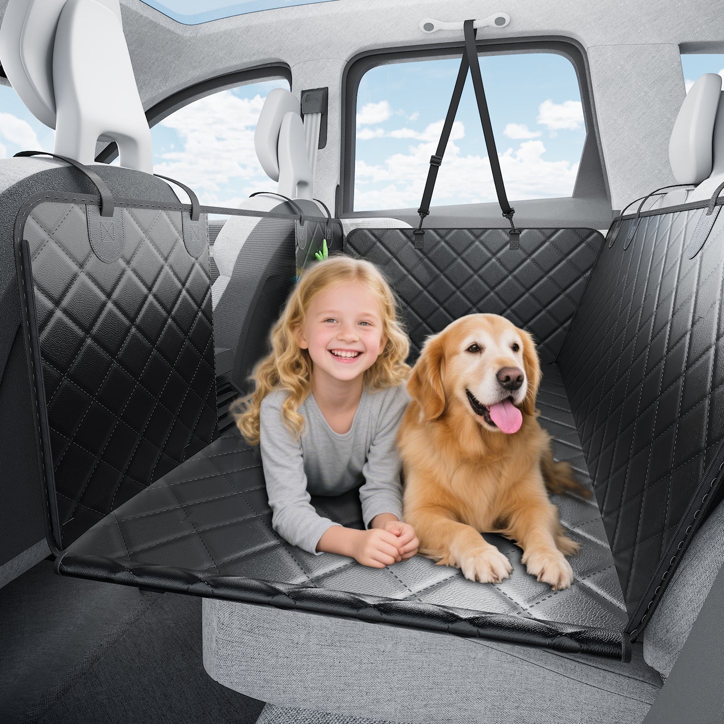 Powools Dog Car Seat Cover for Back Seat, 51.5" × 24", Heavy-Duty, Water-Resistant, Non-Slip Dog Hammock for Back Seat, Fits Trucks & SUVs
