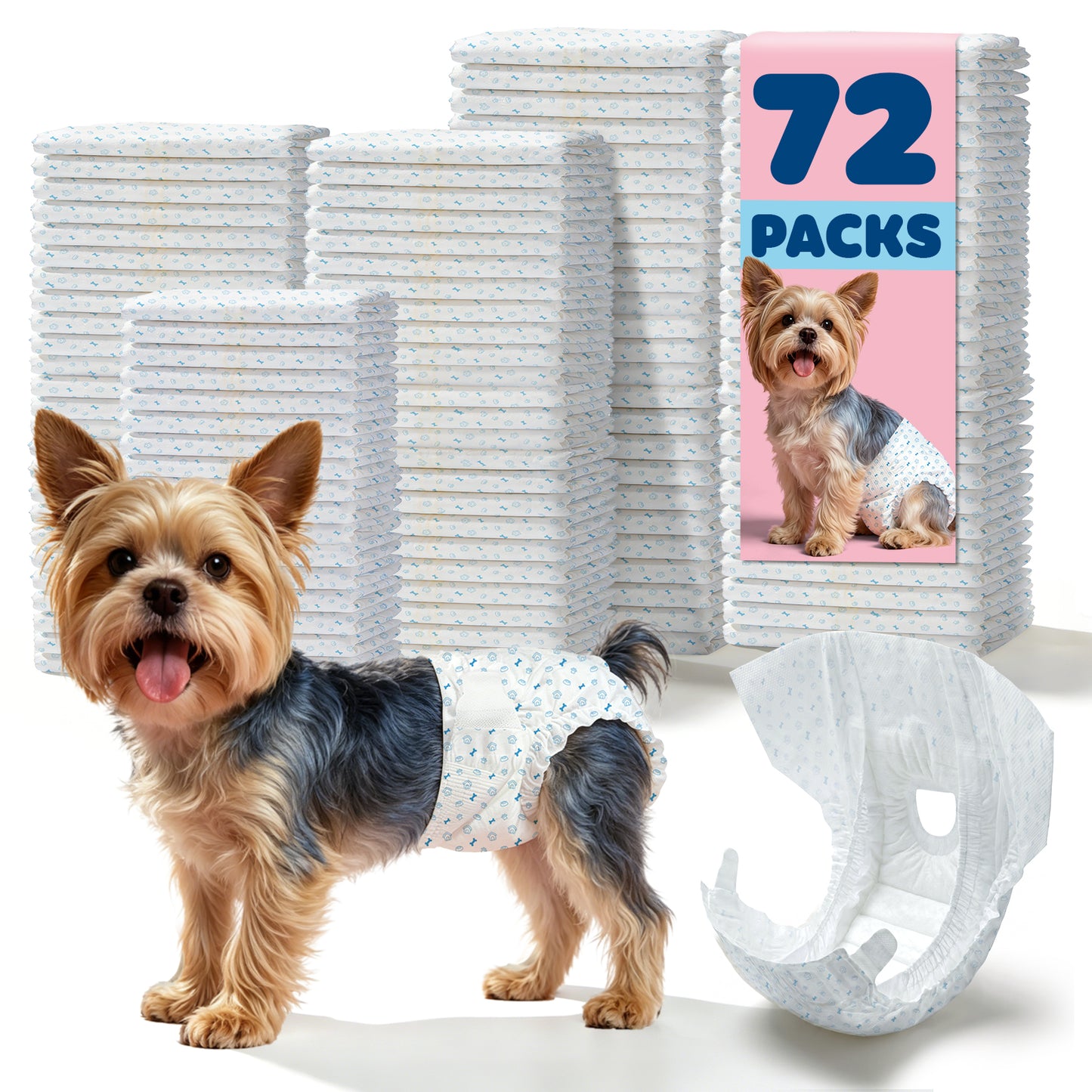 Powools Disposable Female Dog Diapers, Small Size, Leak-Proof Dog Diapers for Heat, Incontinence and Puppy Training, Highly Absorbent Secure Fit, 72 Count
