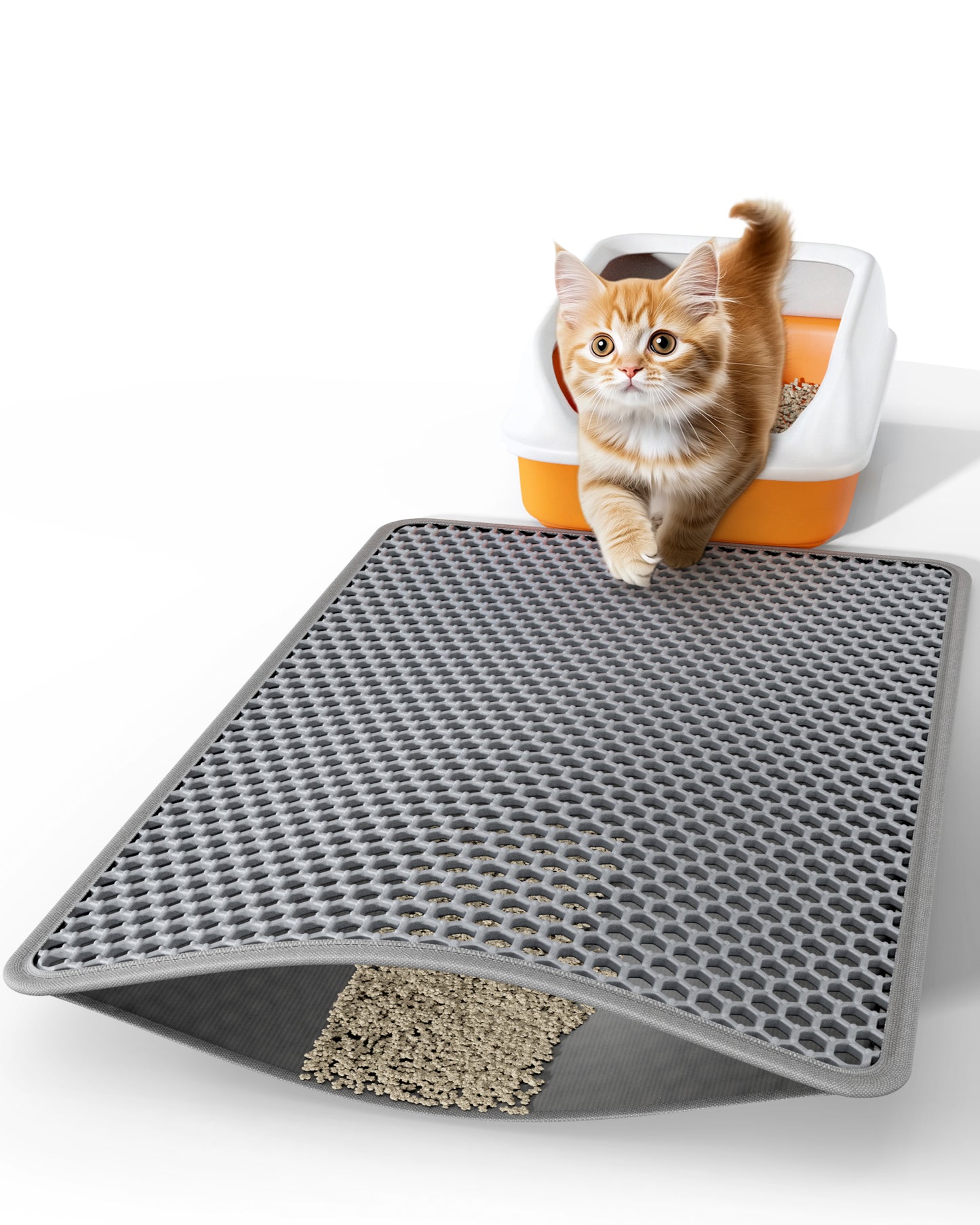 Powools Cat Litter Mat - 27.0" x 19.0" Medium Litter Box Mat with Double Layers, Urine-Proof and Non-Slip Litter Trapping Mat, Easy to Clean Kitty Litter Mats for Floor, Scatter Control, Grey