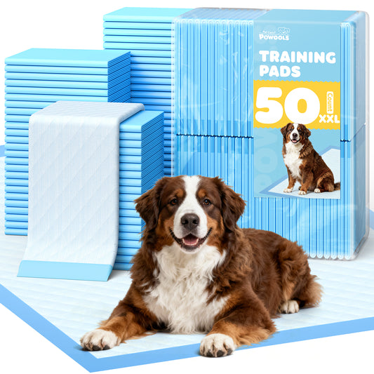 Powools Puppy Pads - Super Absorbent, 38" x 28" XX-Large 6-Layer 50 Pack Leak-Proof Protection for Dogs Potty Training