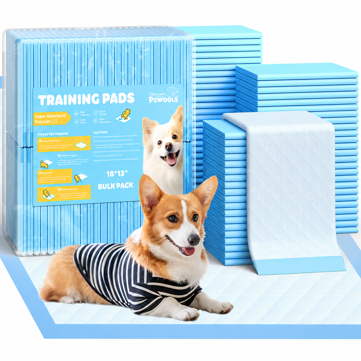 Powools Puppy Pads, Small 18" x 13", Super Absorbent 6-Layer Dog Pads, 150 Count