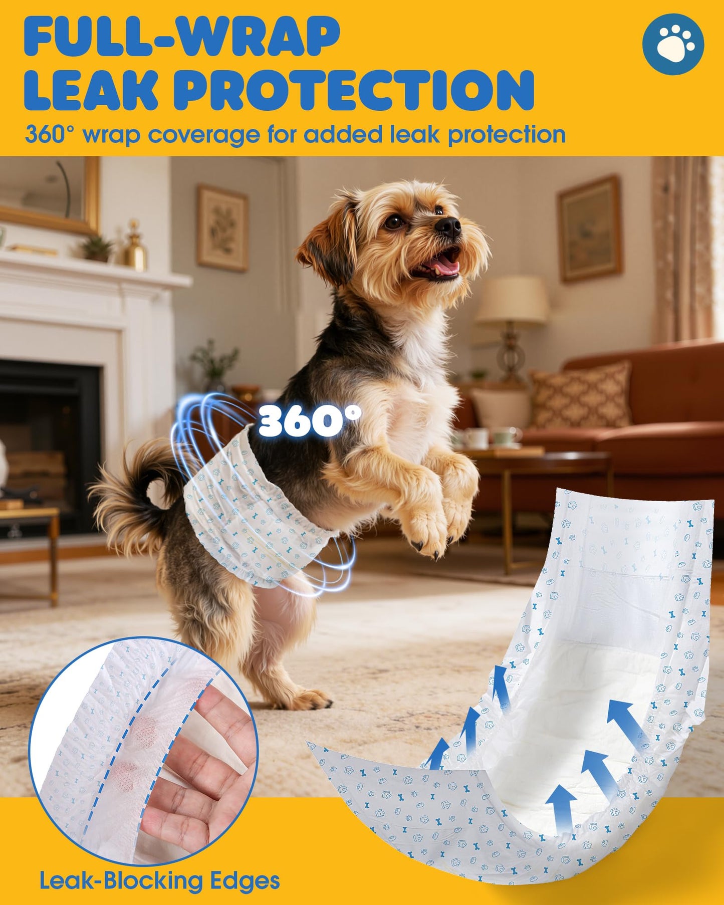 Powools Male Dog Wraps - 96 Count Disposable Dog Diapers Small Size with Wetness Indicator, Leakproof & Comfortable, Highly Absorbent Belly Bands for Training, Incontinence, Travel, Small