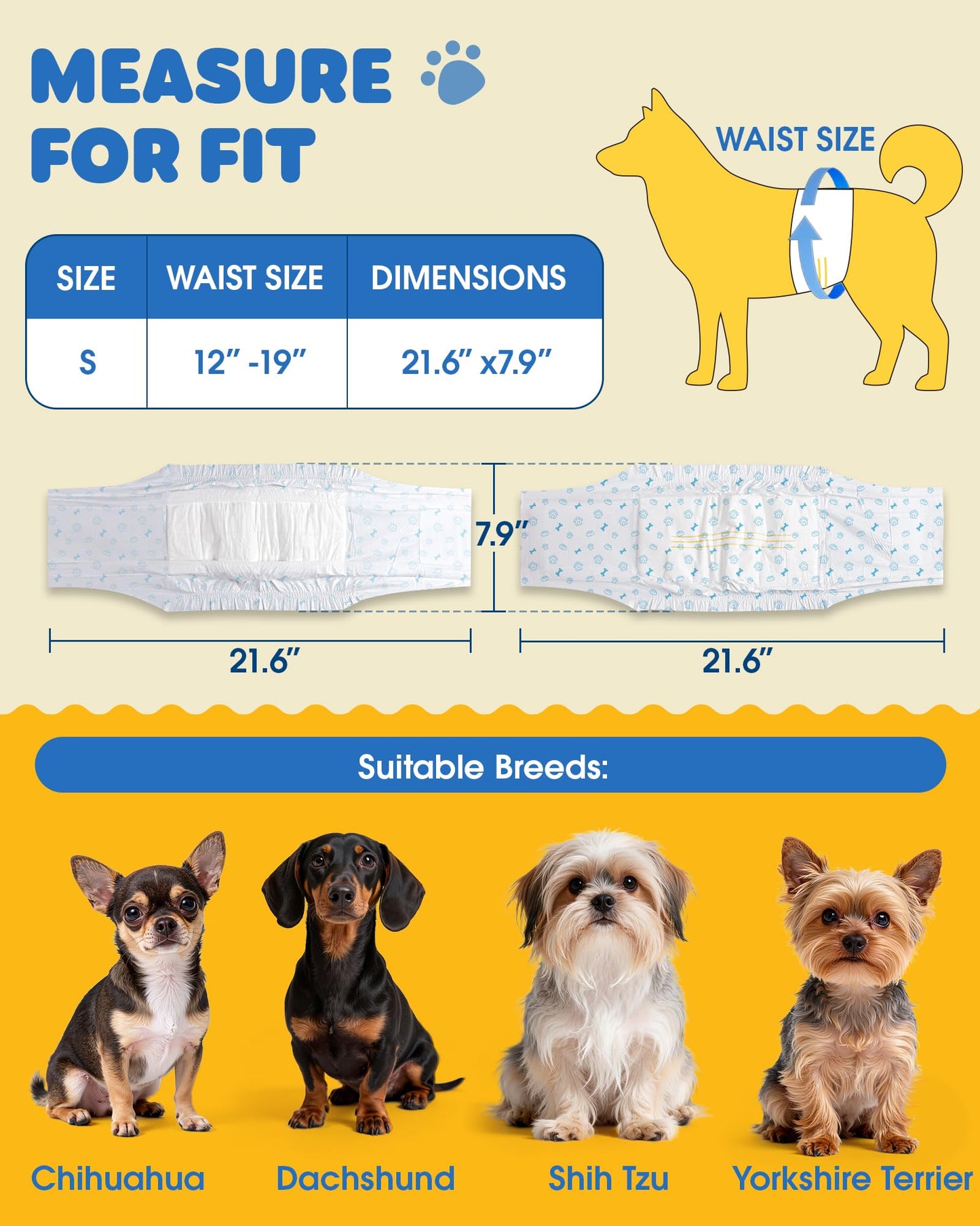Powools Male Dog Wraps - 96 Count Disposable Dog Diapers Small Size with Wetness Indicator, Leakproof & Comfortable, Highly Absorbent Belly Bands for Training, Incontinence, Travel, Small