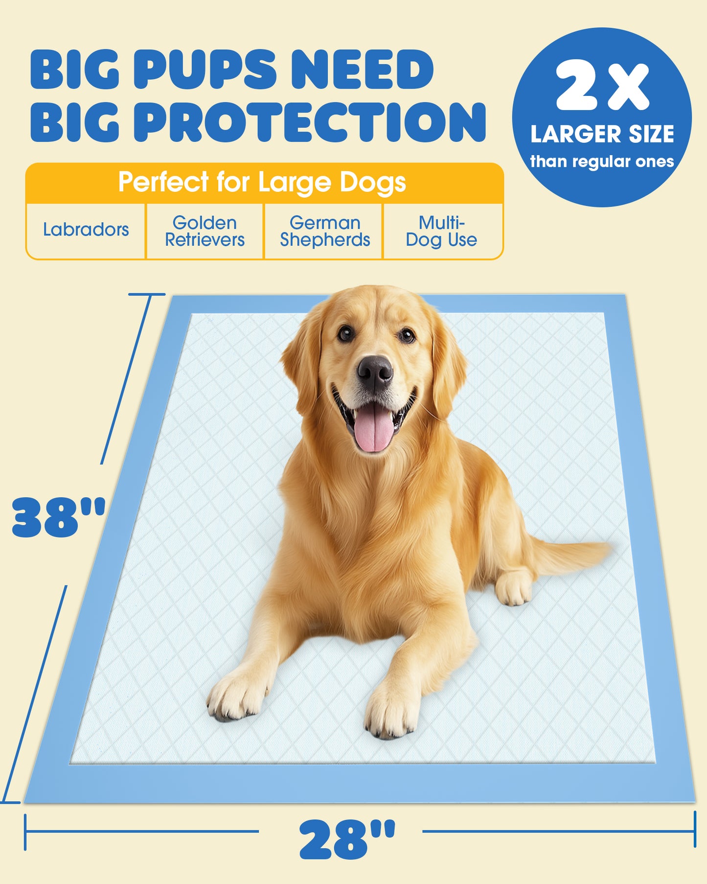 75-Pack XX-Large Puppy Pads - 38" x 28" Pee Pads for Dogs Potty Training with Leak-Proof Quick-Dry Design, 6-Layer Wee Wee Pads for Dogs