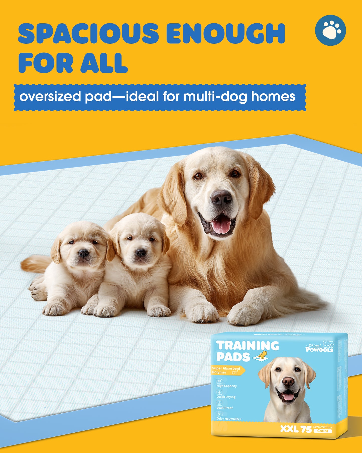 75-Pack XX-Large Puppy Pads - 38" x 28" Pee Pads for Dogs Potty Training with Leak-Proof Quick-Dry Design, 6-Layer Wee Wee Pads for Dogs