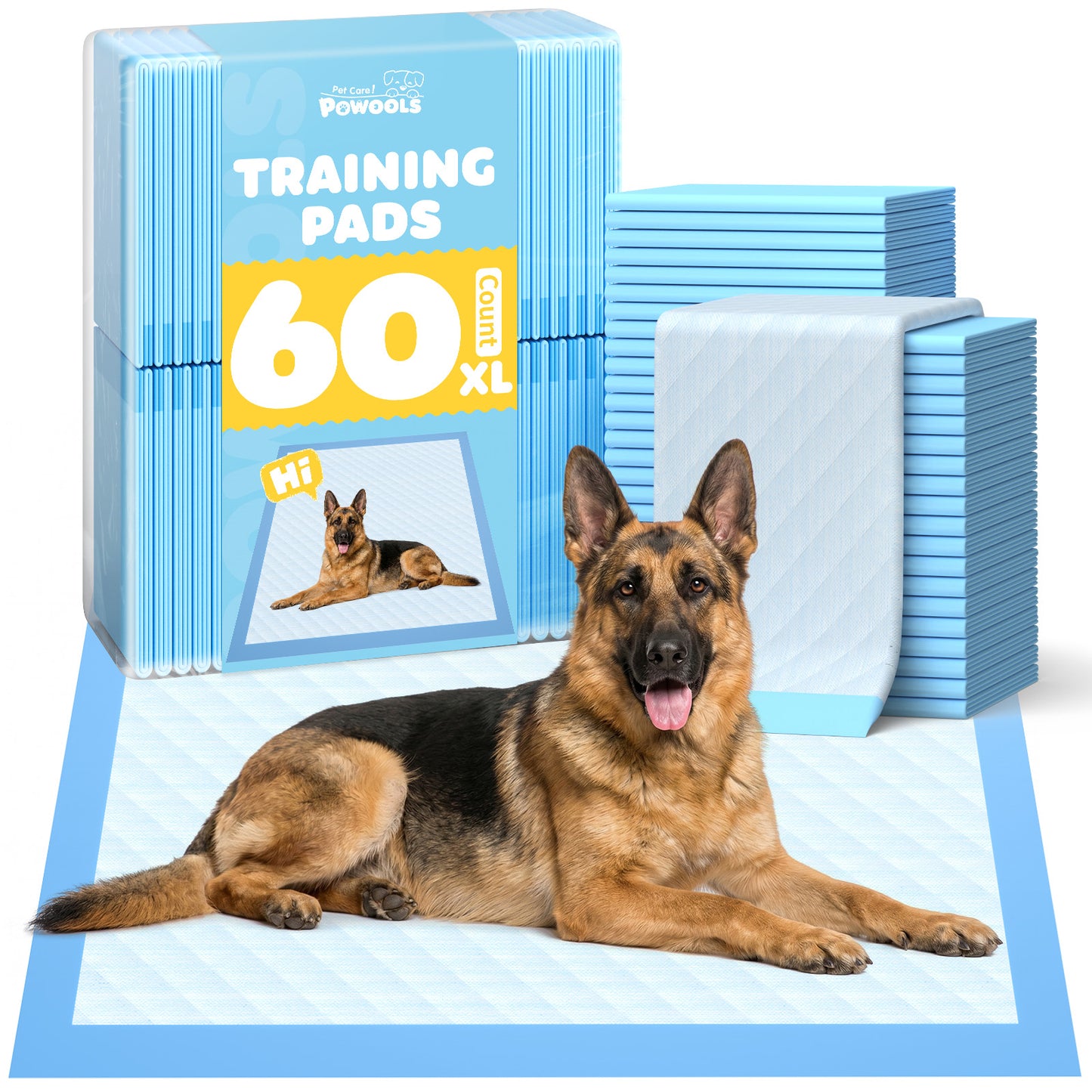 Powools Puppy Pads, , 36"×30", 60 Count, Large Dog Pee Pads for Training, Super Absorbent Disposable Potty Pads, Leak Proof, Quick Dry, Odor Control, Indoor Use
