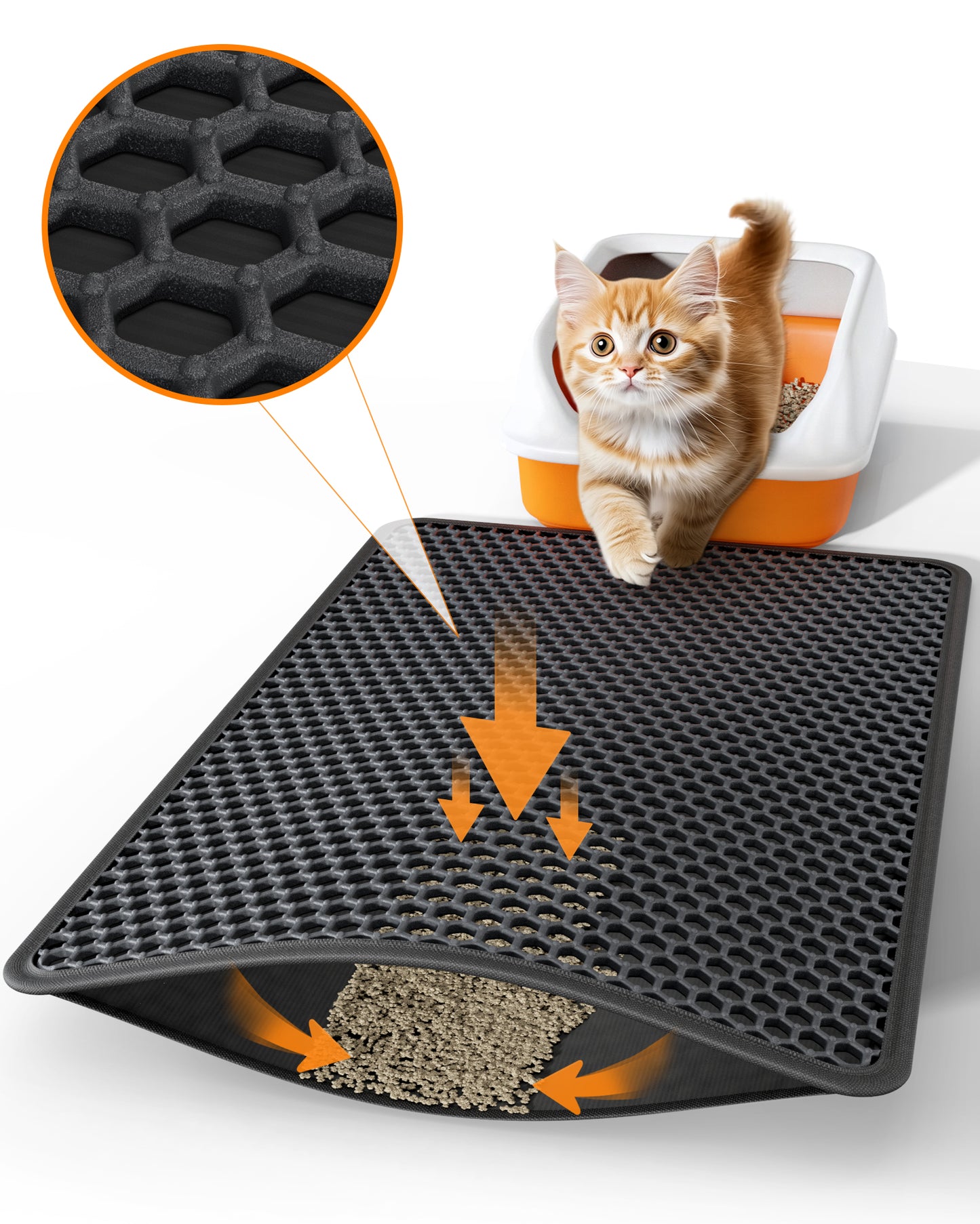 Powools Cat Litter Mat - 27.0" x 19.0" Medium Litter Box Mat with Double Layers, Urine-Proof and Non-Slip Litter Trapping Mat, Easy to Clean Kitty Litter Mats for Floor, Scatter Control, Grey