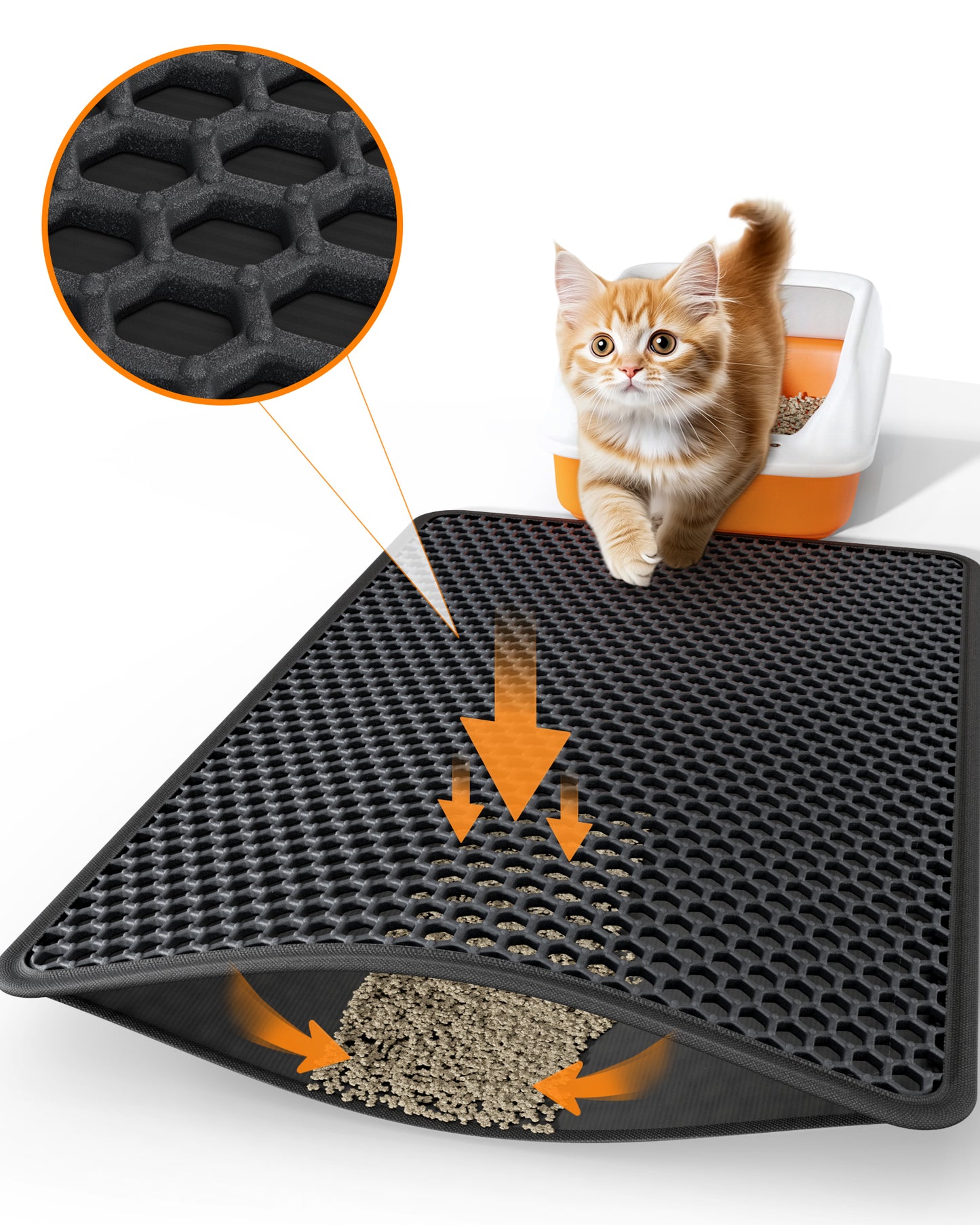 Powools Cat Litter Mat - 27.0" x 19.0" Medium Litter Box Mat with Double Layers, Urine-Proof and Non-Slip Litter Trapping Mat, Easy to Clean Kitty Litter Mats for Floor, Scatter Control, Grey