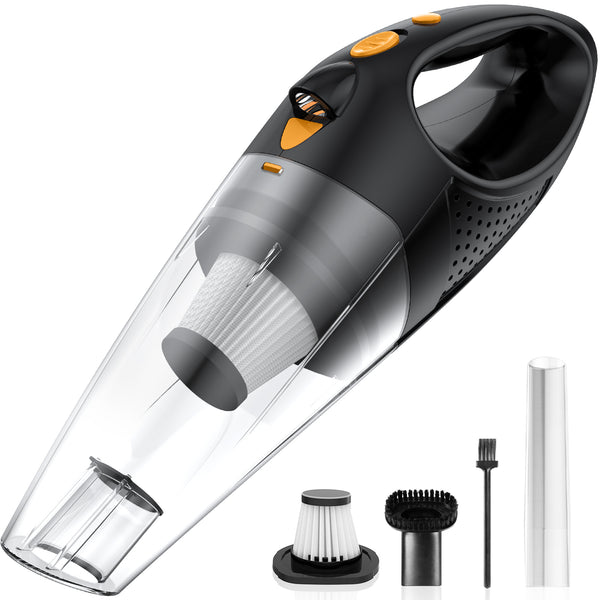 Powools Handheld Vacuum Cordless with 2 Filters, Car Vacuum Cleaner High Power with Fast Cahrge Tech, Portable Rechargeable Mini Vacuum with Large-Capacity Battery, Orange, 14.3"X4.6"X4.0"