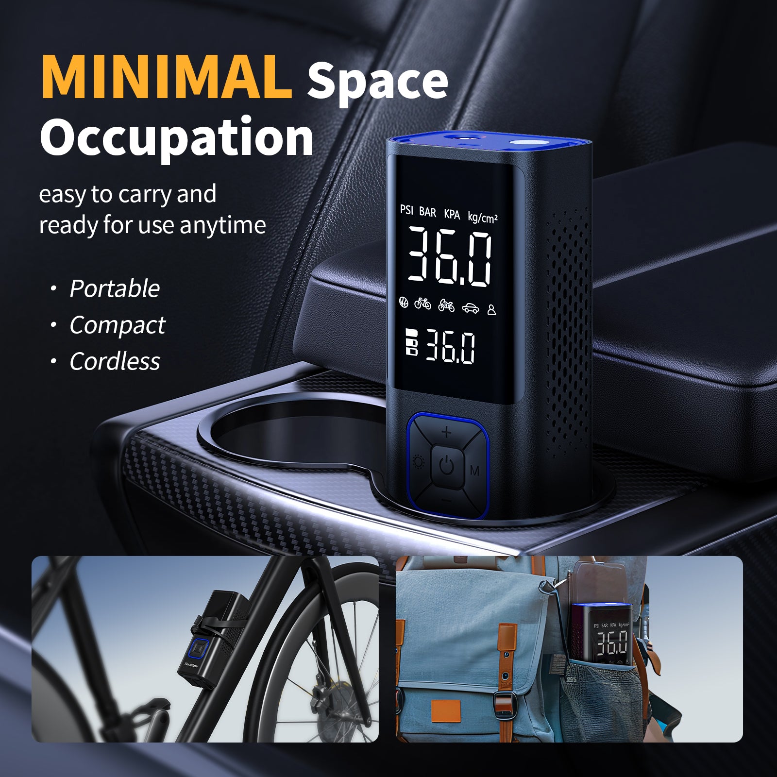 Tire Inflator Portable Air Compressor, 150 PSI Cordless Mini