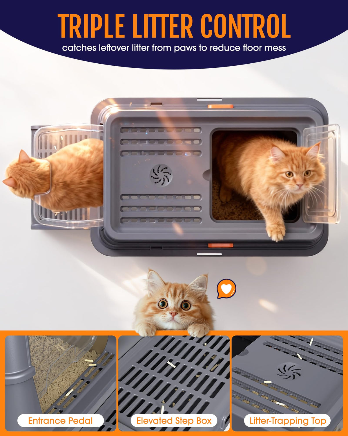 Powools Stainless Steel Enclosed Cat Litter Box, 17.1x13.2x15 in