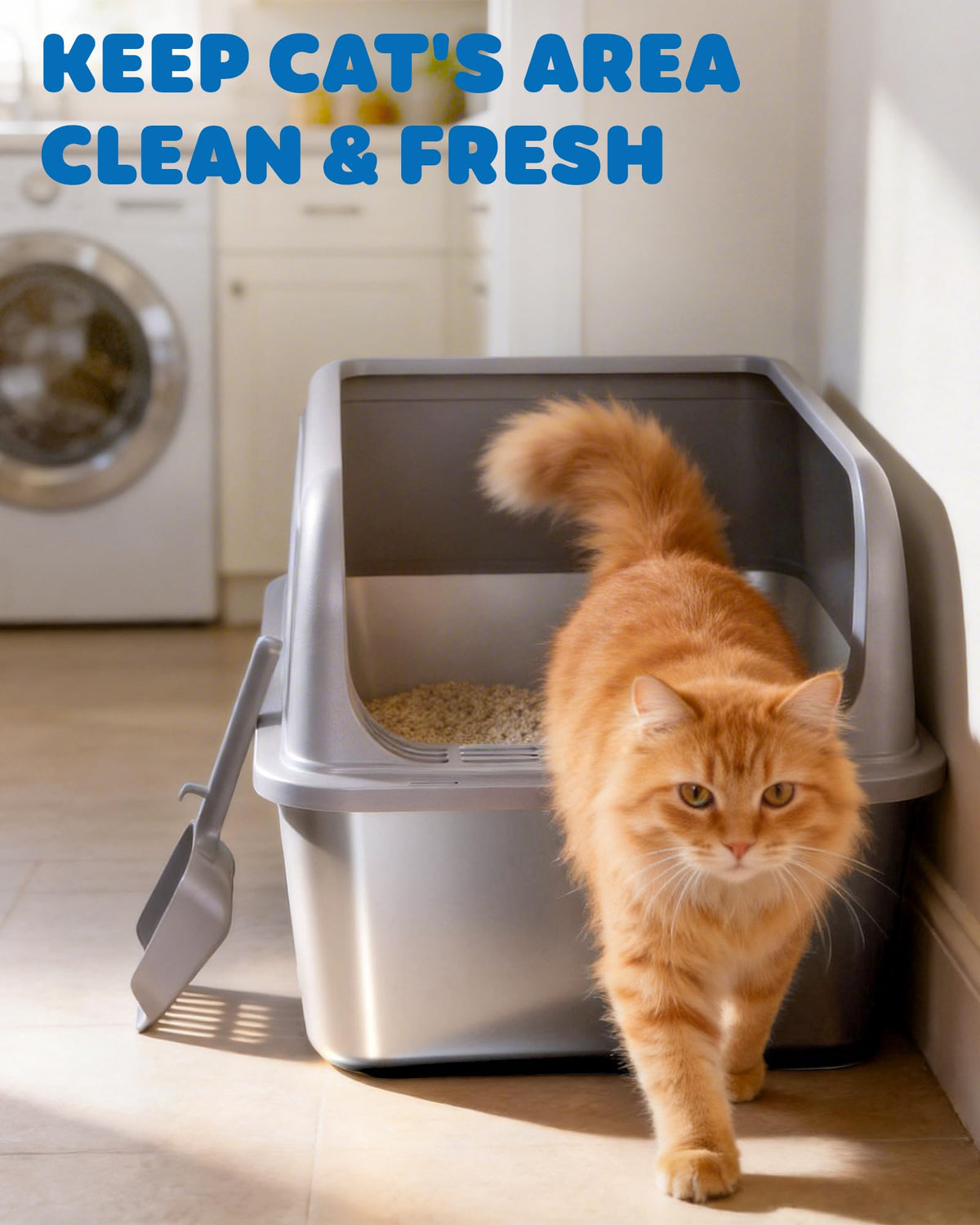 Powools Cat Litter Box, Stainless Steel High-Sided, 17.7 x 13.7 Inches, 6-Inch Deep Pan, with Litter Scoop, Gray (Copy)