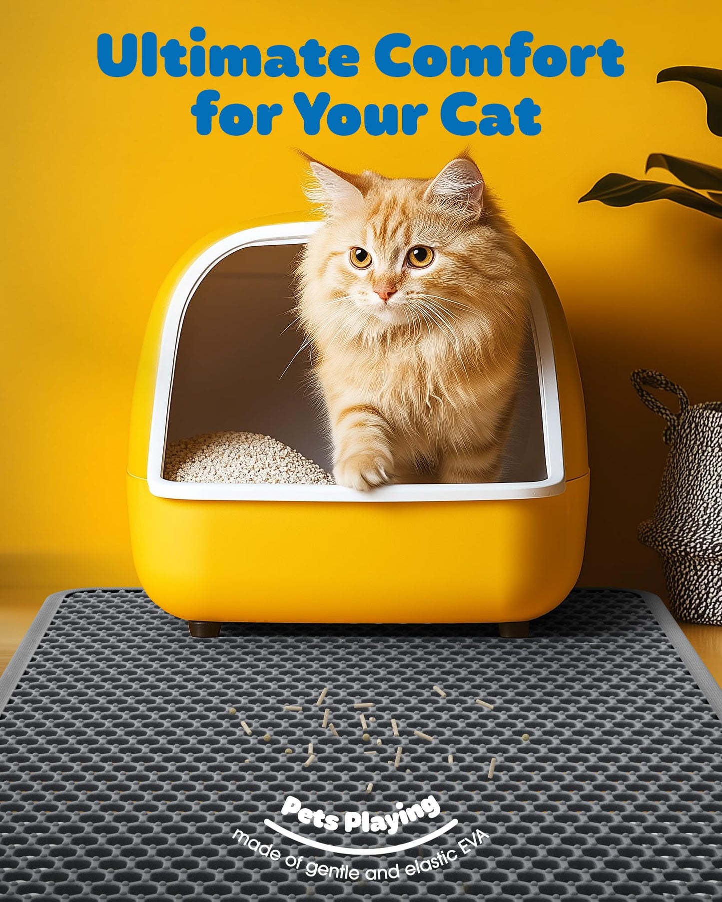 Powools 27" x 19" Cat Litter Mat - Ultra-Large Litter Box Mat with Double Layers, Urine-Proof and Non-Slip Litter Trapping Mat, Easy to Clean Kitty Litter Mats for Floor, Scatter Control, Grey