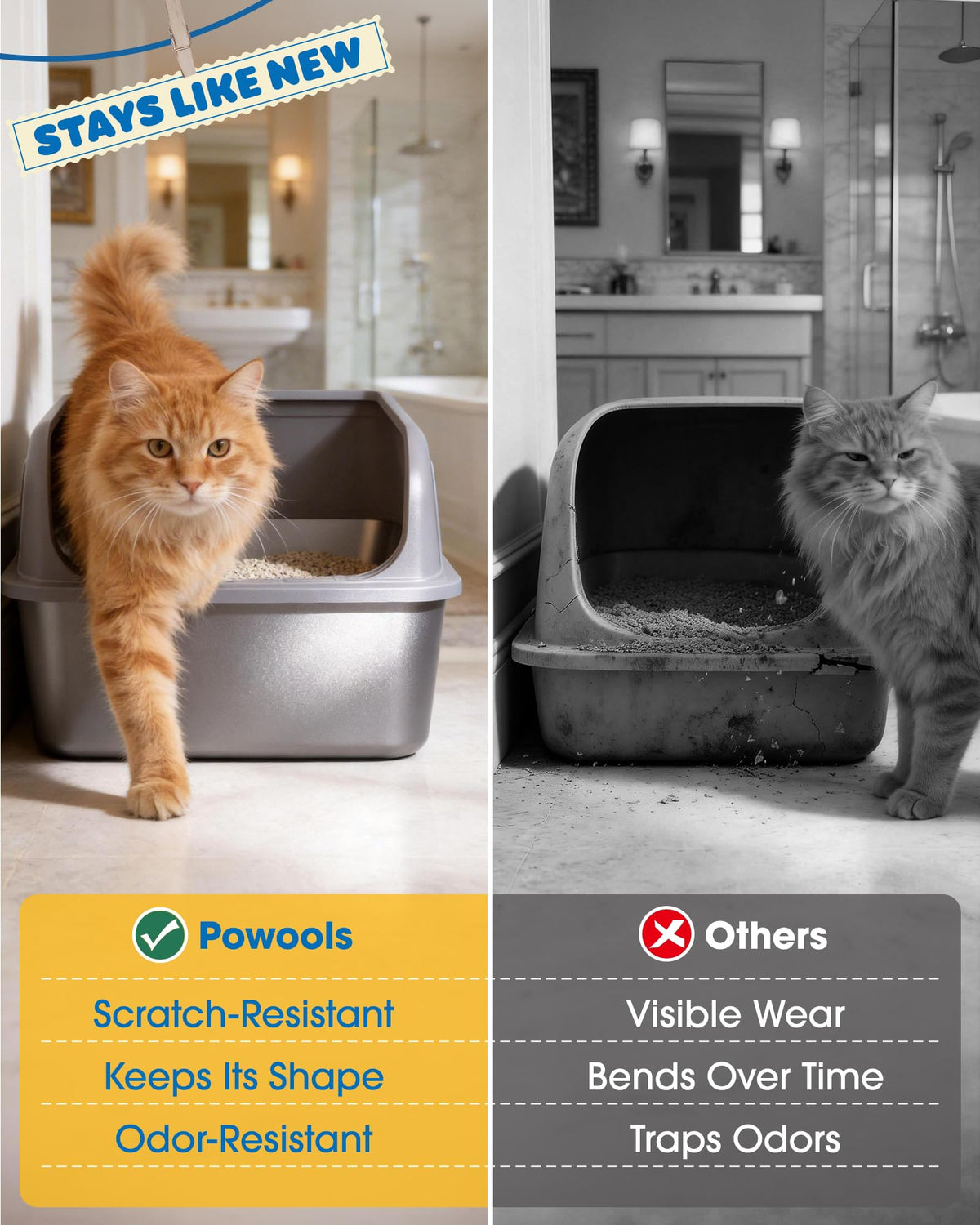Powools Cat Litter Box, Stainless Steel High-Sided, 17.7 x 13.7 Inches, 6-Inch Deep Pan, with Litter Scoop, Gray (Copy)
